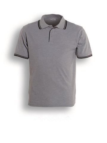 Unisex Adults Double Striped Polo in Grey/Black