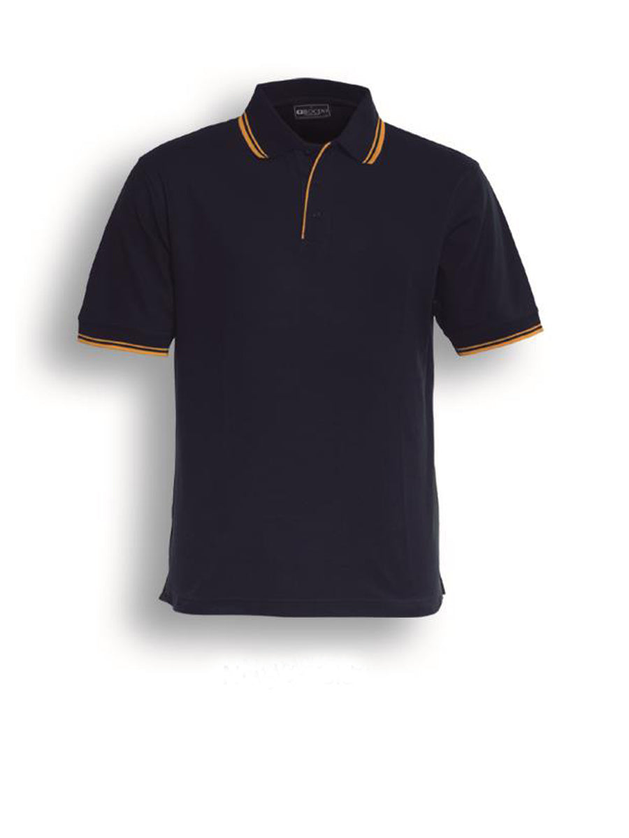 Unisex Adults Double Striped Polo in Navy/Gold