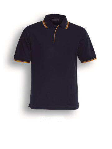 Unisex Adults Double Striped Polo in Navy/Gold