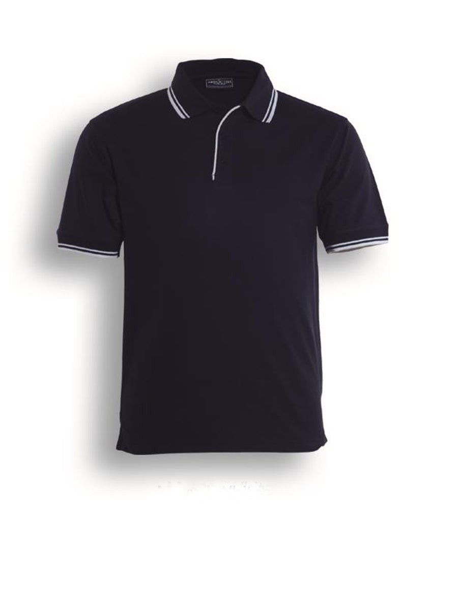 Unisex Adults Double Striped Polo in Navy/White