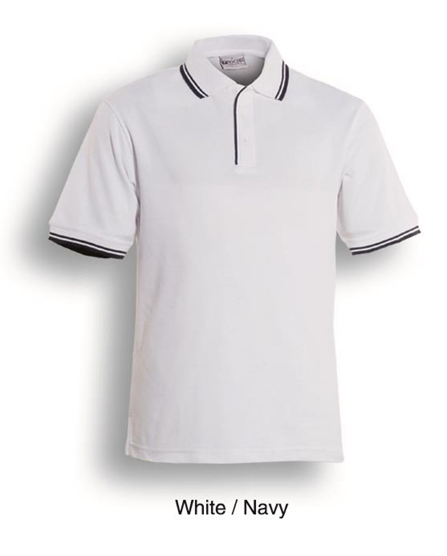 Unisex Adults Double Striped Polo in White/Navy