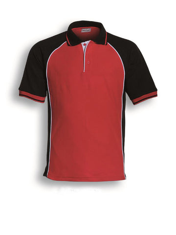 Mens Panel Polo in Red/Black/White