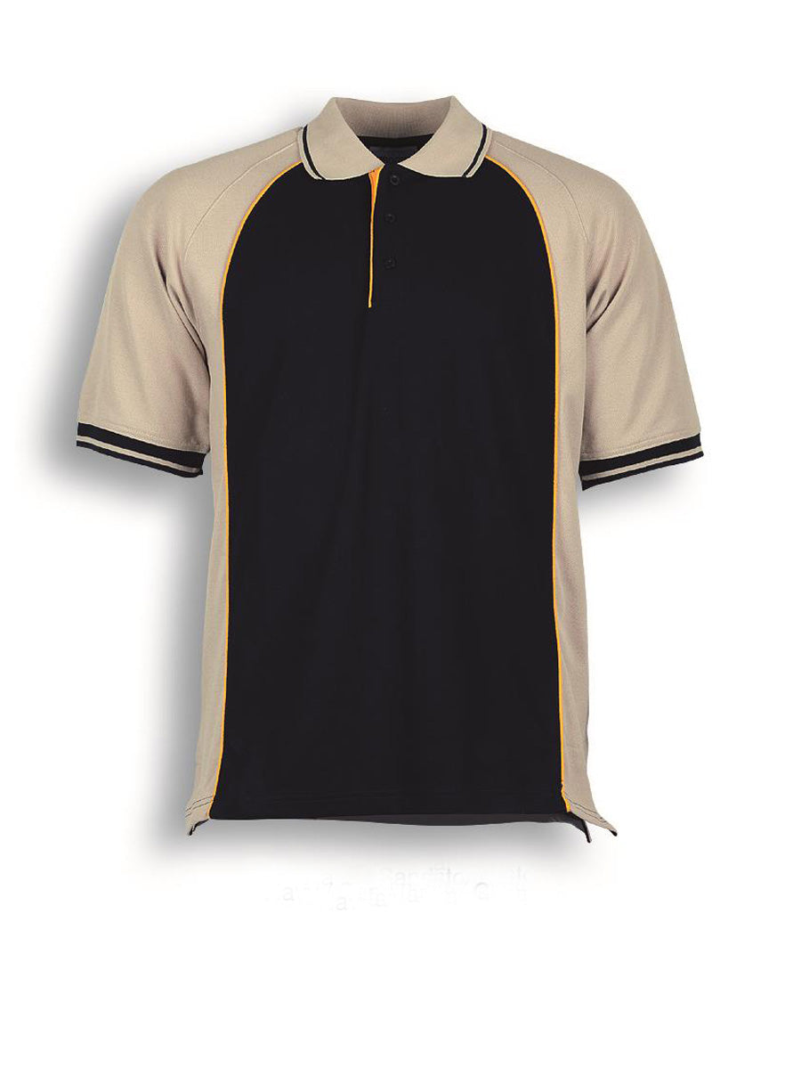 Ladies Panel Polo in Navy/Sand/Gold
