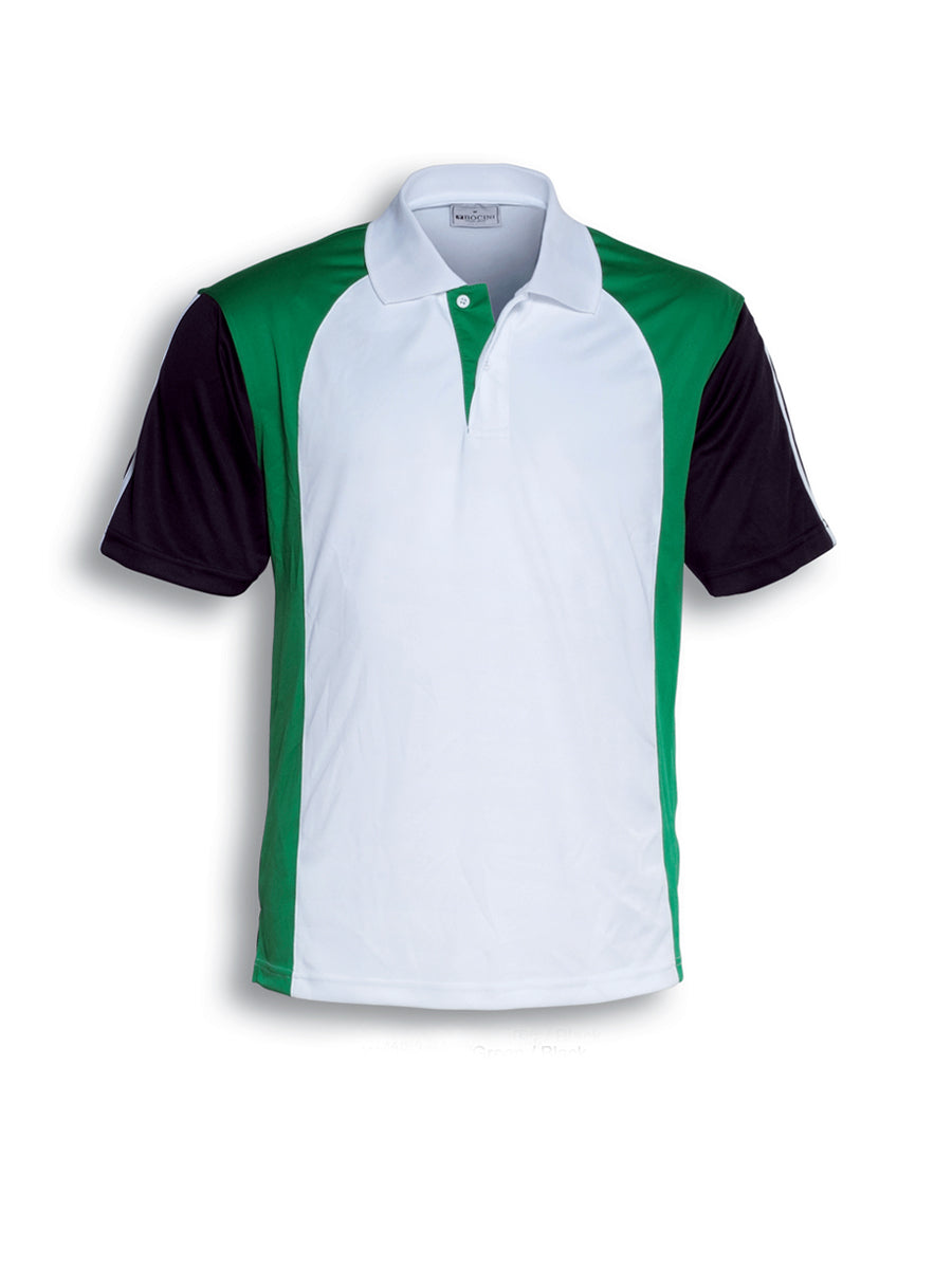Unisex Adults Breezeway Three Tone Polo in White/Kelly Green/Black