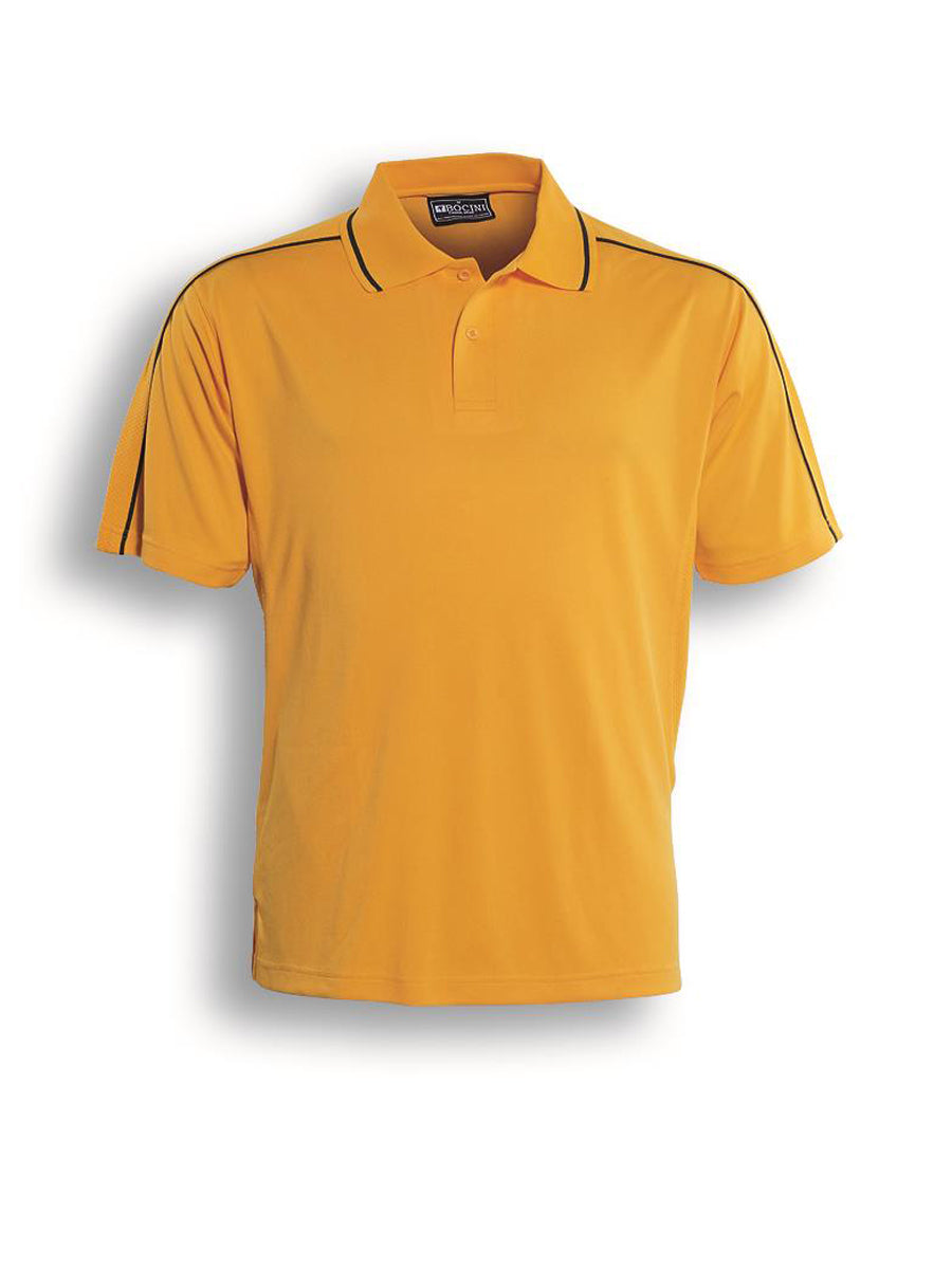 Ladies Breezeway Striped Polo in Gold/Bottle Green