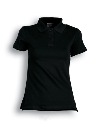 Ladies Pique Knit Fitted Cotton / Spandex Polo in Black