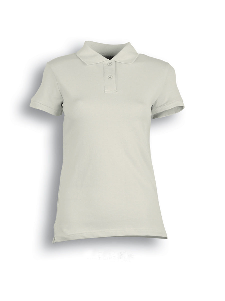 Ladies Pique Knit Fitted Cotton / Spandex Polo in Sand