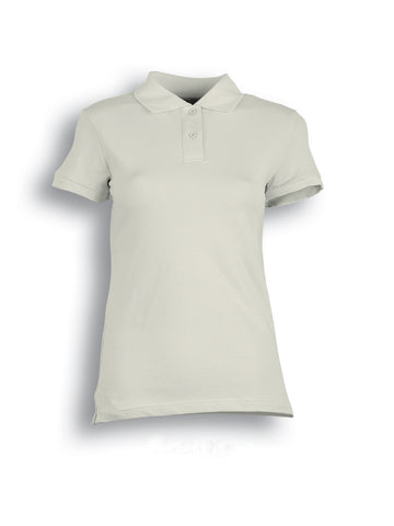Ladies Pique Knit Fitted Cotton / Spandex Polo in Sand