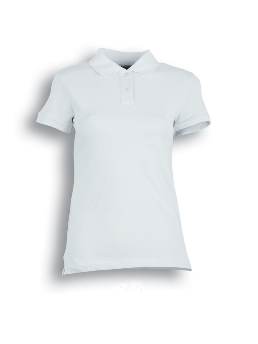 Ladies Pique Knit Fitted Cotton / Spandex Polo in White