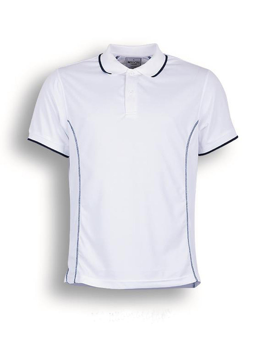 Stitch Feature Essentials-Mens Short Sleeve Polo in White/Navy