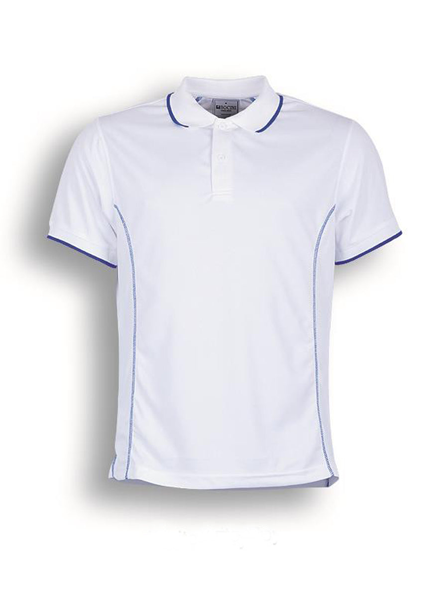 Stitch Feature Essentials-Mens Short Sleeve Polo in White/Royal