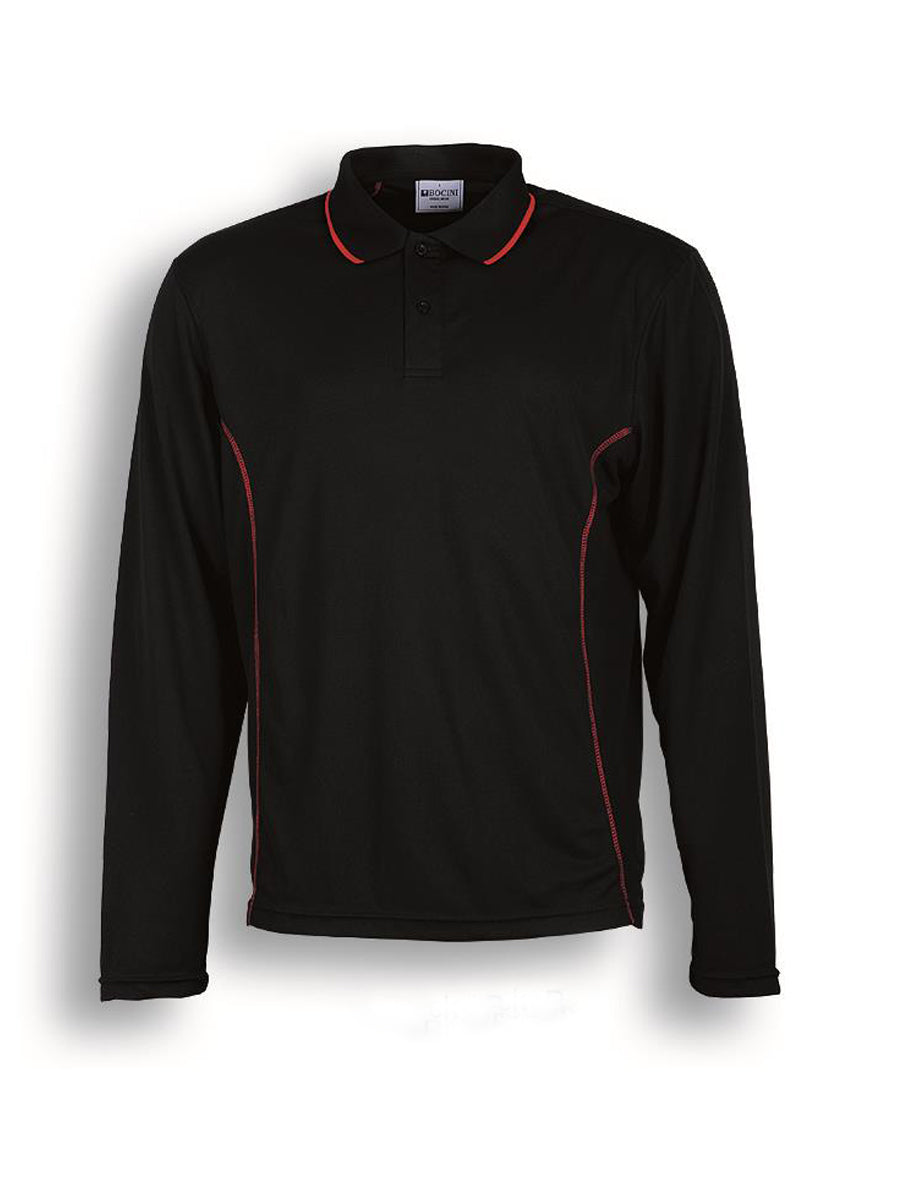 Stitch Feature Essentials-Unisex Adults L/S Polo in Black/Red