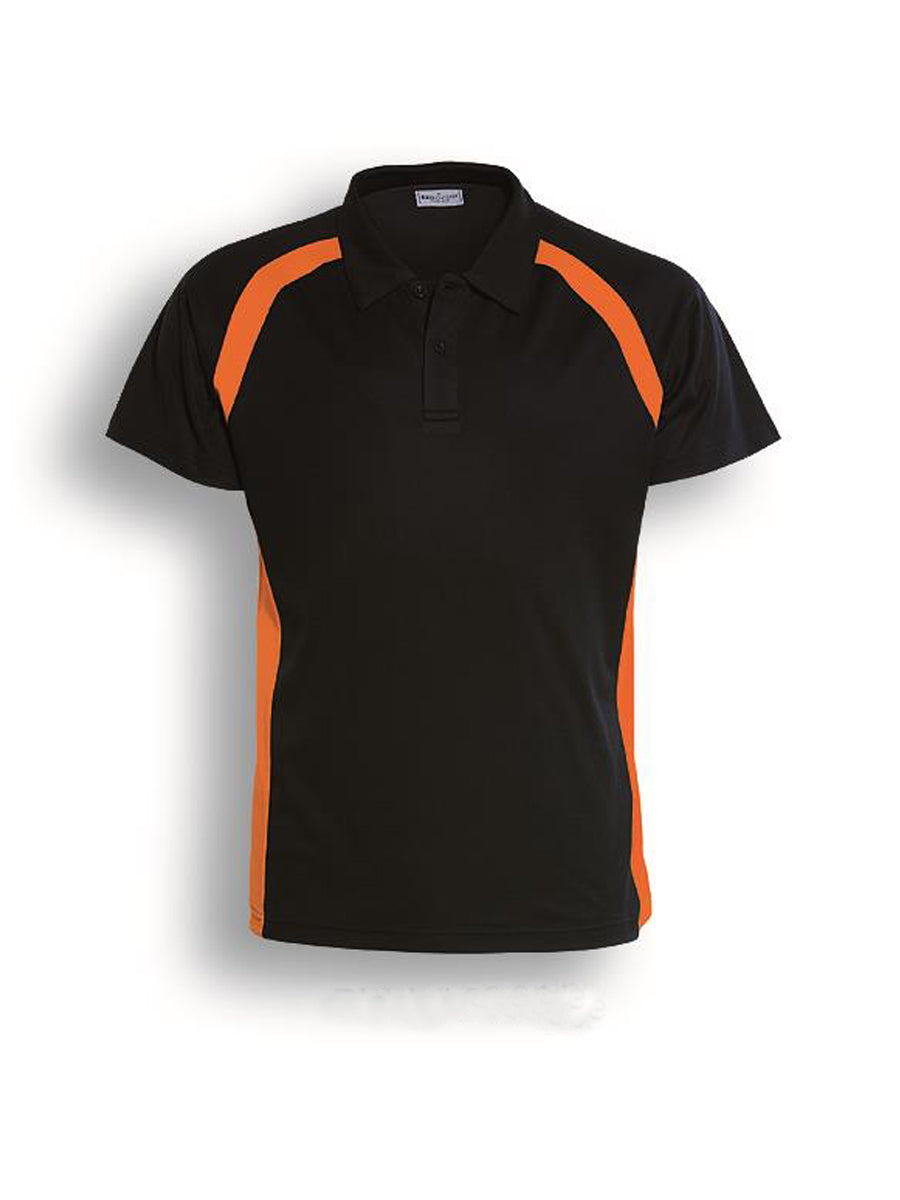 Team Essentials-Mens Short Sleeve Contrast Panel Polo in Black/Orange