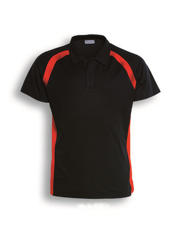 Team Essentials-Mens Short Sleeve Contrast Panel Polo in Black/Red