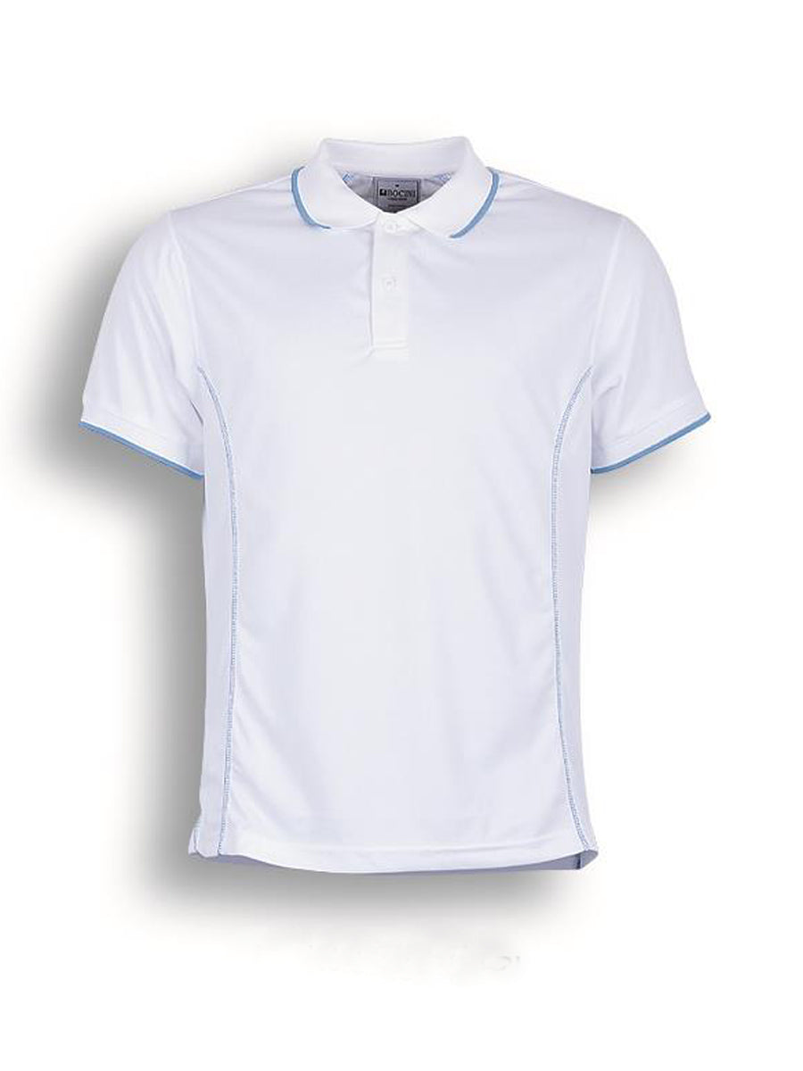 Stitch Feature Essentials-Ladies Short Sleeve Polo in White/Sky Blue