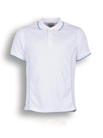 Stitch Feature Essentials-Ladies Short Sleeve Polo in White/Sky Blue