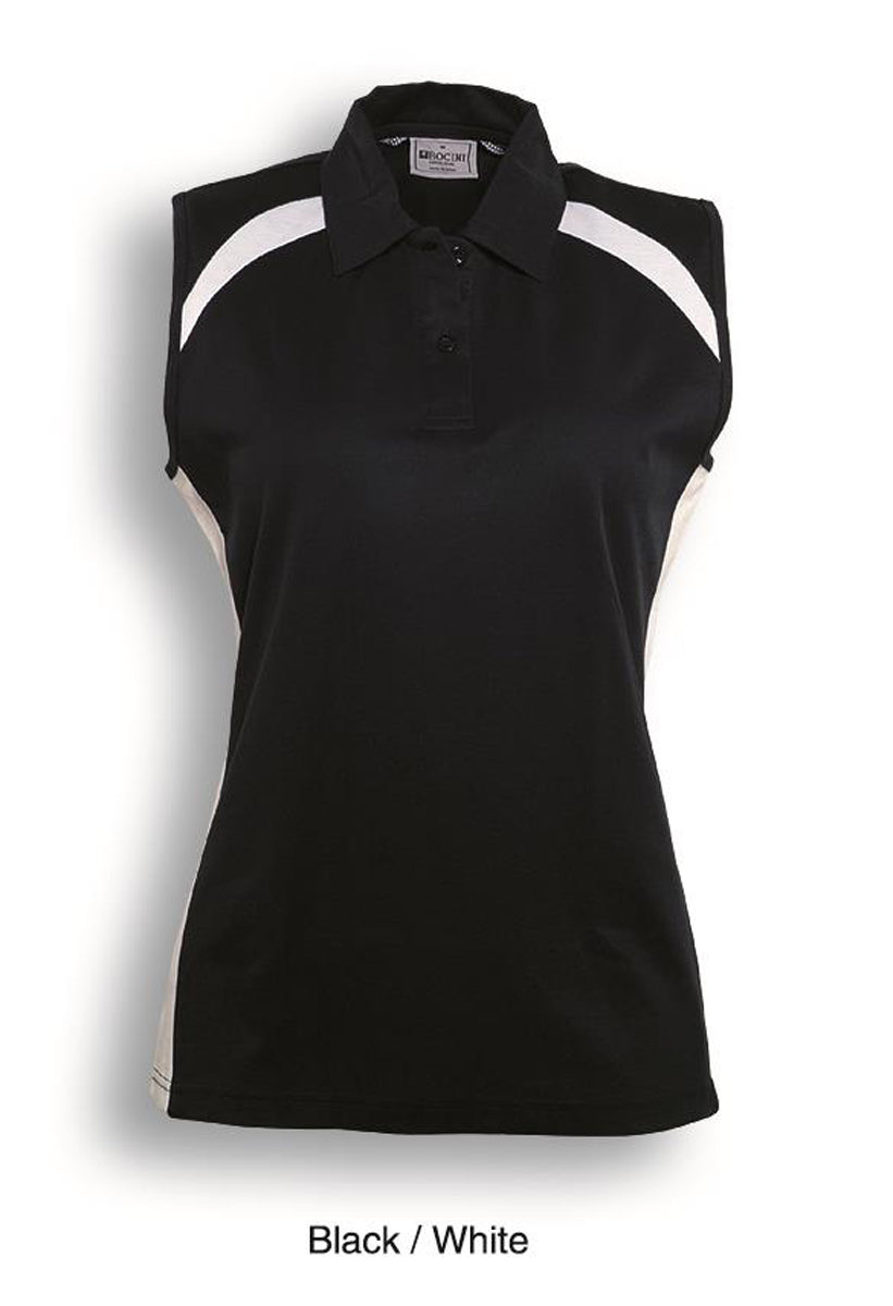 Team Essentials-Ladies Sleeveless Contrast Polo in Black/White