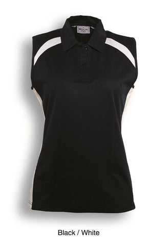 Team Essentials-Ladies Sleeveless Contrast Polo in Black/White