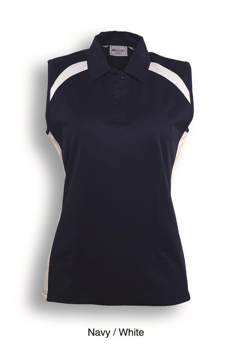 Team Essentials-Ladies Sleeveless Contrast Polo in Navy/White