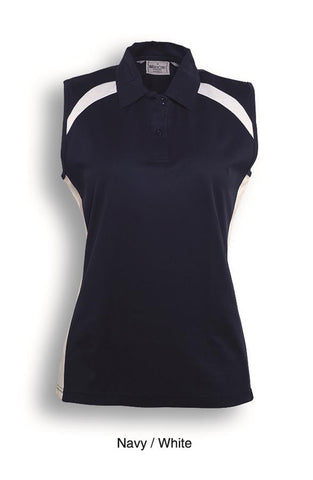 Team Essentials-Ladies Sleeveless Contrast Polo in Navy/White