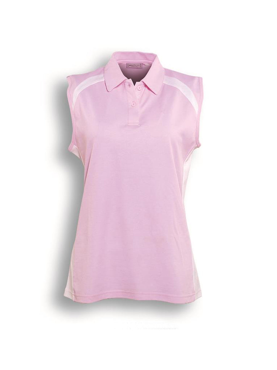 Team Essentials-Ladies Sleeveless Contrast Polo in Pink/White
