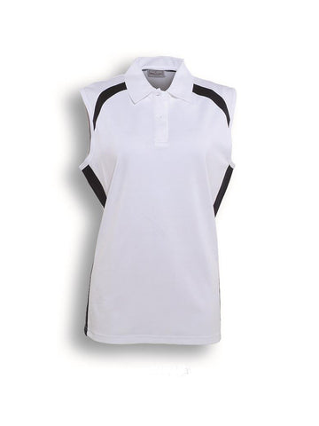 Team Essentials-Ladies Sleeveless Contrast Polo in White/Navy