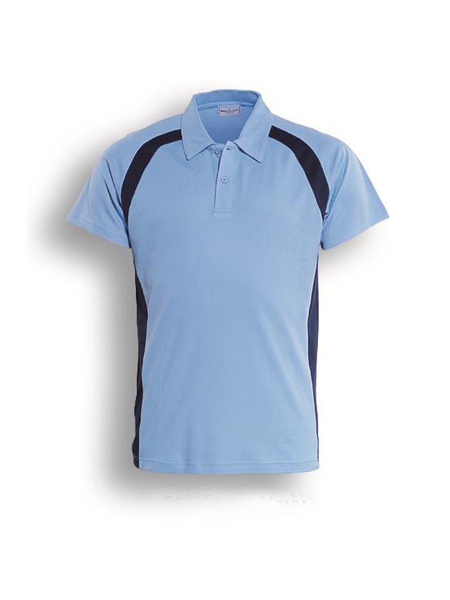 Team Essentials-Kids Short Sleeve Contrast Panel Polo in Sky Blue/Navy