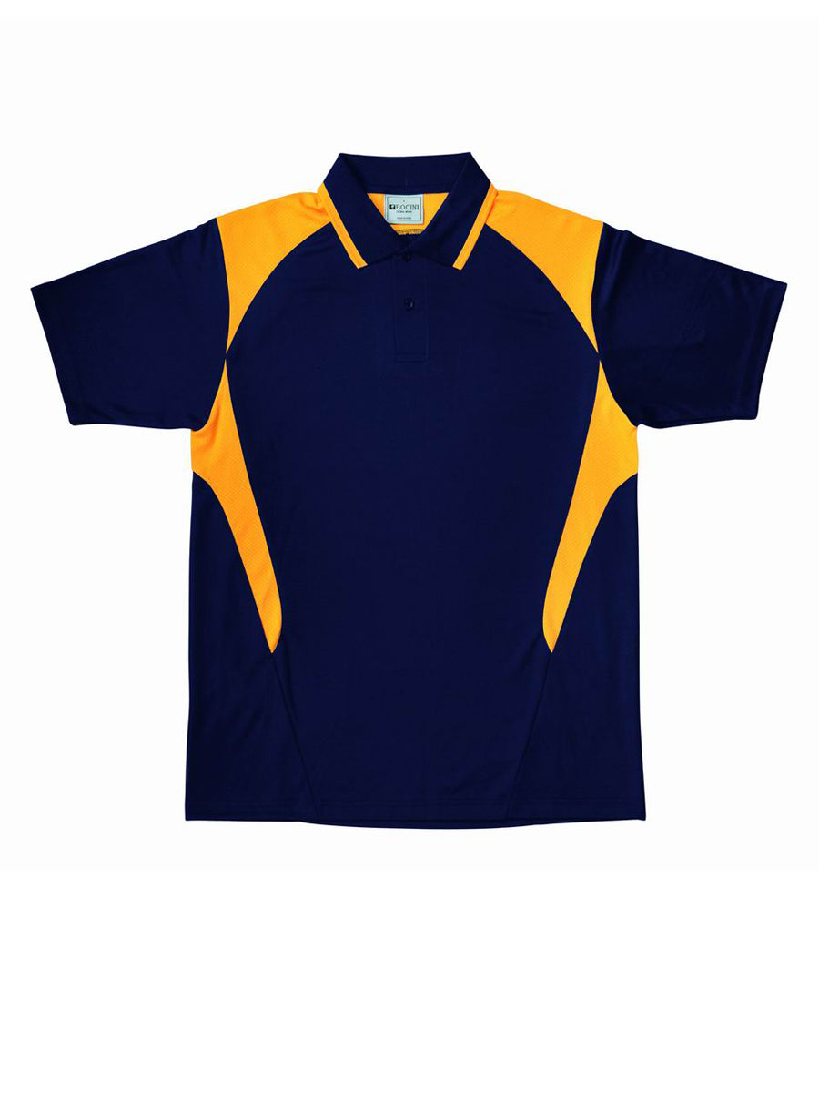 Unisex Adults Honey Comb Contrast Panel Polo in Navy/Gold