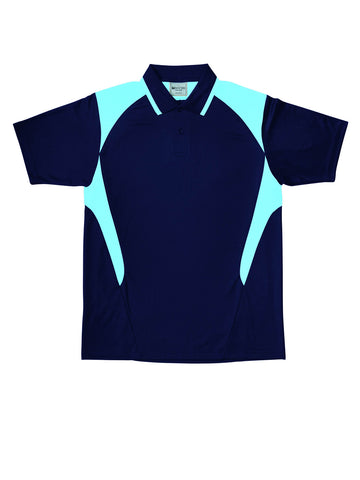 Unisex Adults Honey Comb Contrast Panel Polo in Navy/Sky Blue
