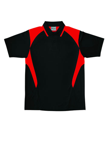 Kids Honey Comb Contrast Panel Polo in Black/Red