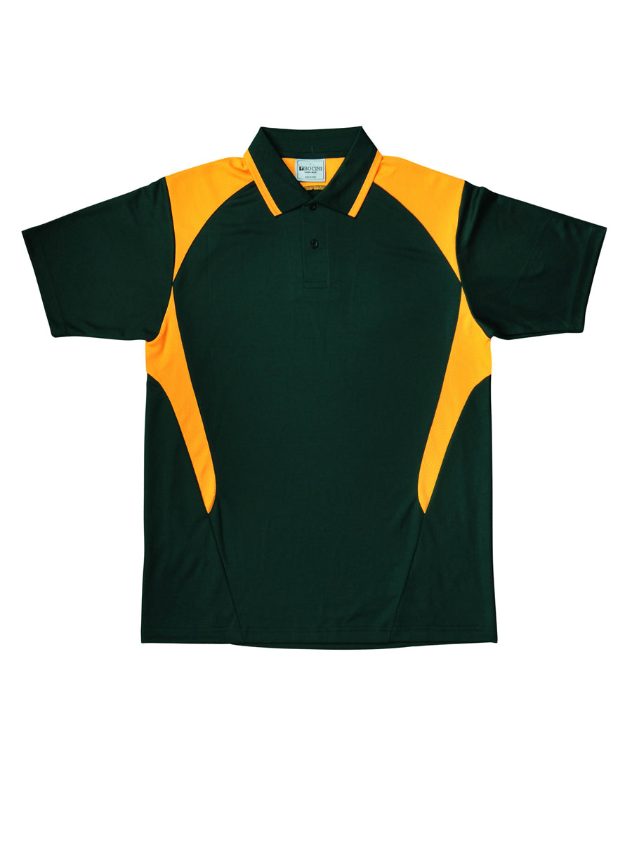 Kids Honey Comb Contrast Panel Polo in Bottle Green/Gold