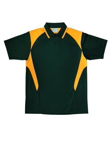 Kids Honey Comb Contrast Panel Polo in Bottle Green/Gold