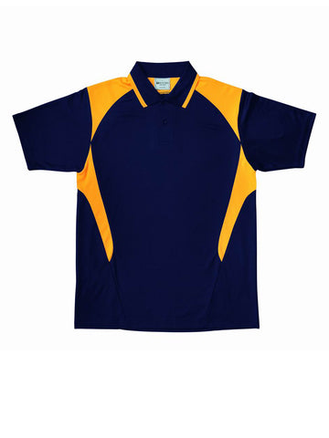 Kids Honey Comb Contrast Panel Polo in Navy/Gold
