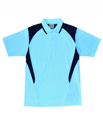 Kids Honey Comb Contrast Panel Polo in Sky Blue/Navy