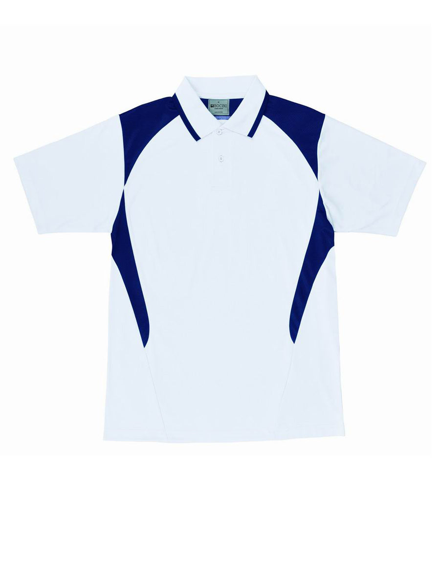 Kids Honey Comb Contrast Panel Polo in White/Navy