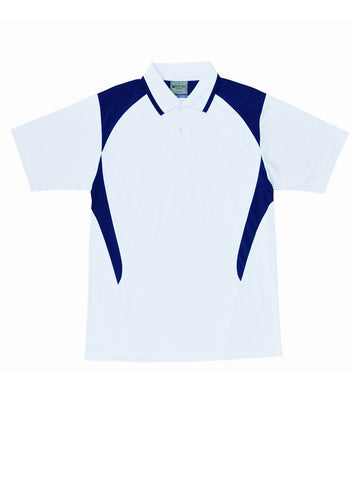 Kids Honey Comb Contrast Panel Polo in White/Navy