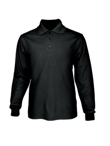 Plain Colour Poly Face Cotton Backing L/S Polo in Black