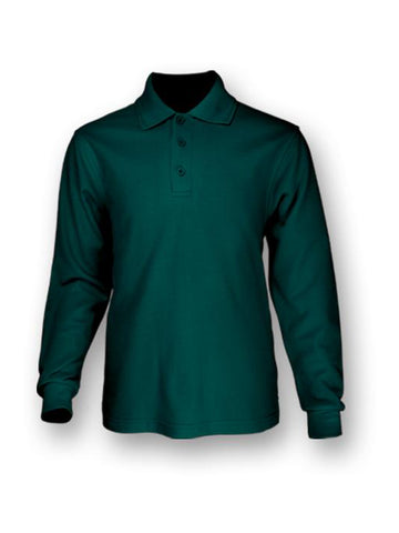 Plain Colour Poly Face Cotton Backing L/S Polo in Bottle Green