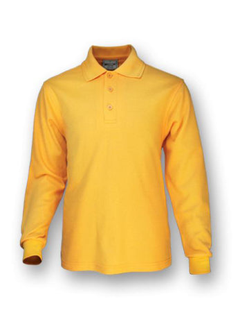 Plain Colour Poly Face Cotton Backing L/S Polo in Gold