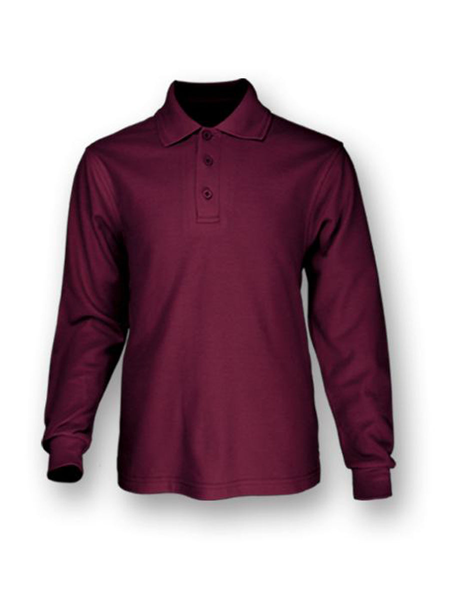 Plain Colour Poly Face Cotton Backing L/S Polo in Maroon