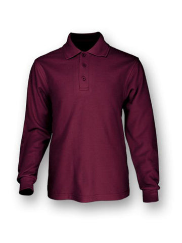 Plain Colour Poly Face Cotton Backing L/S Polo in Maroon