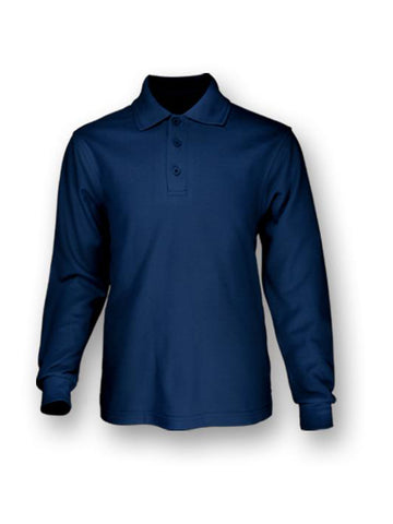 Plain Colour Poly Face Cotton Backing L/S Polo in Navy