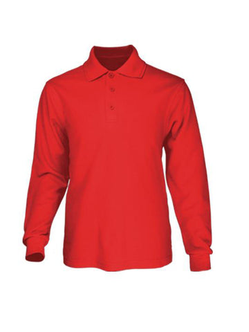 Plain Colour Poly Face Cotton Backing L/S Polo in Red
