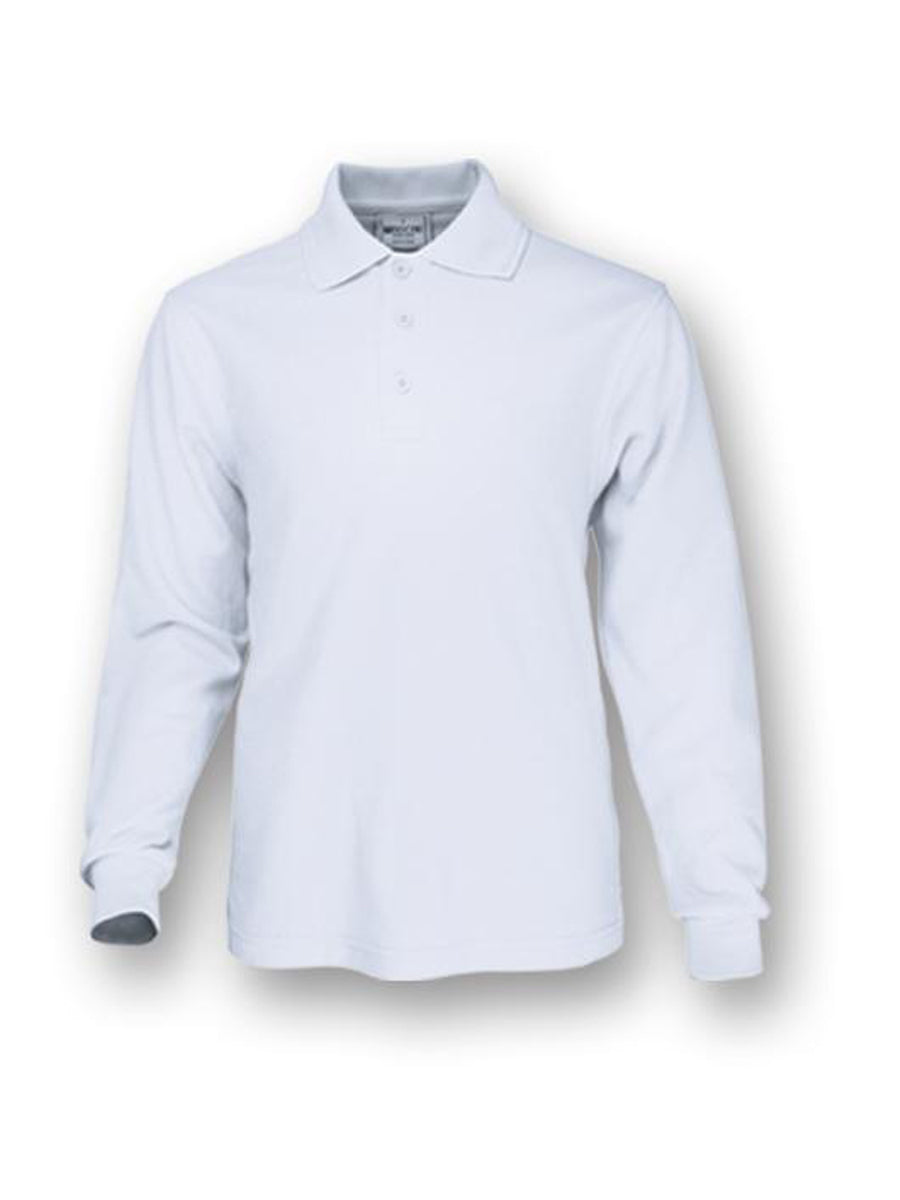 Plain Colour Poly Face Cotton Backing L/S Polo in White