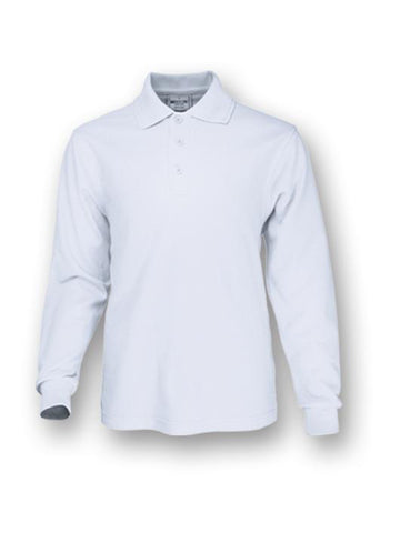 Plain Colour Poly Face Cotton Backing L/S Polo in White