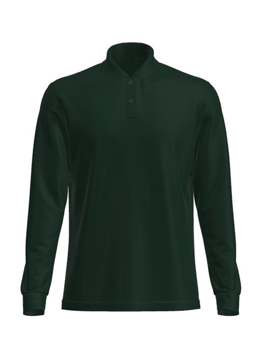 Long Sleeves School Polo in Bottle Green