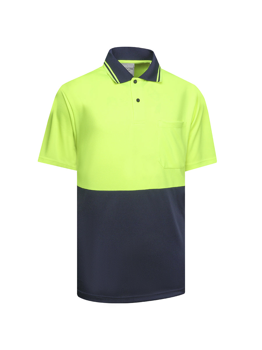 Hi Vis Basic Two Tone Safety Polo in Fluoro Yellow/Navy