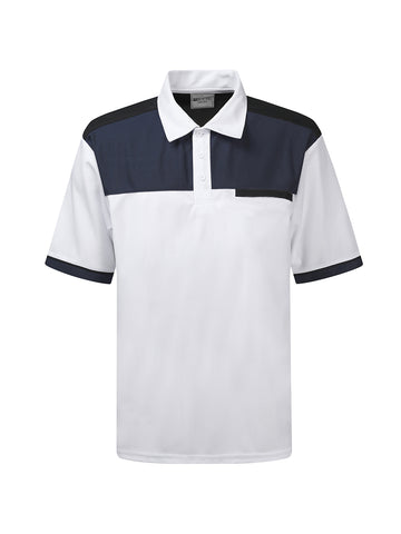 SportTek Polo in White/Navy/Black