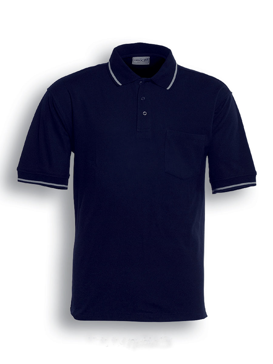 Unisex Adults Pocket Polo in Navy/Grey