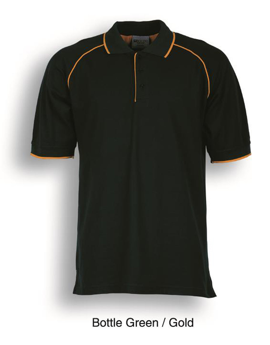 Unisex Adults Raglan Polo in Bottle Green/Gold